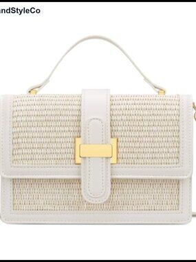Straw Crossbody Bag Top Handle Purse Small Designer Handbag Faux Leather